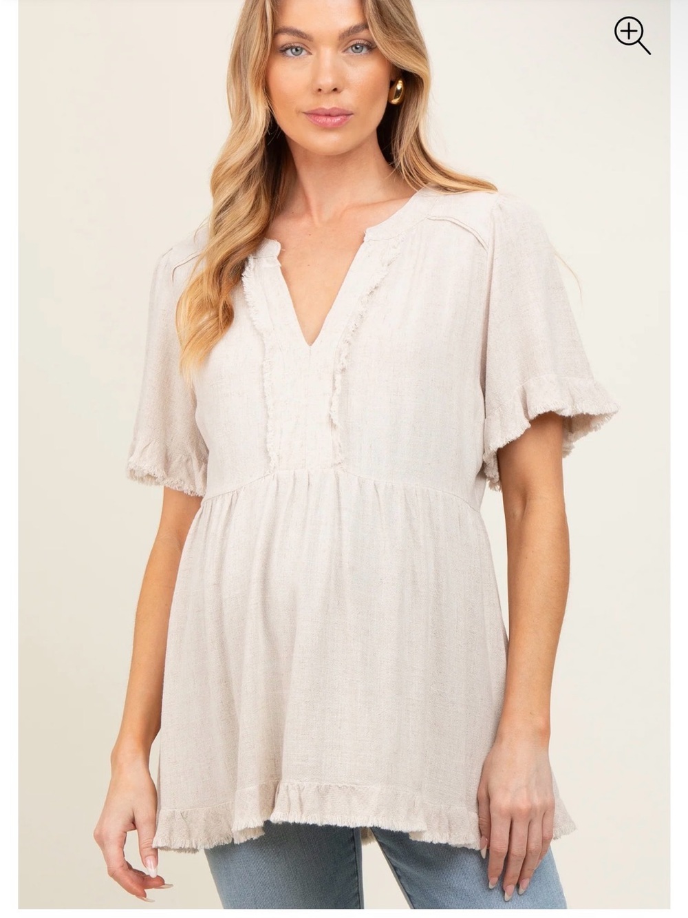 Pinkblush Light Beige Babydoll V-Neck Top
